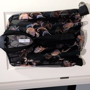 White House Black Market Black Multicolor Floral Blouse With Undershirt